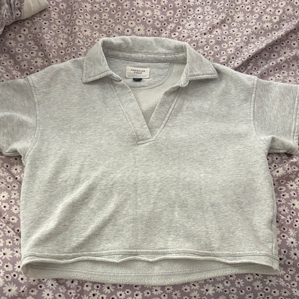 American Eagle Light Gray Collared Pullover